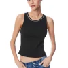 Women Alice and Olivia Allen Embellished Neck Ribbed Tank
