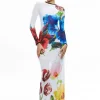 Women Alice and Olivia Delora Long Sleeve Crew Neck Maxi Dress