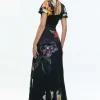 Women Alice and Olivia Fara Deep V-Neck Flutter Sleeve Maxi Dress