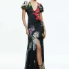 Women Alice and Olivia Fara Deep V-Neck Flutter Sleeve Maxi Dress