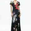 Women Alice and Olivia Fara Deep V-Neck Flutter Sleeve Maxi Dress