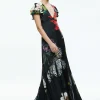 Women Alice and Olivia Fara Deep V-Neck Flutter Sleeve Maxi Dress