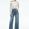 Women Alice and Olivia Isadola Over The Shoulder Ruched Long Sleeve Top