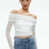 Women Alice and Olivia Isadola Over The Shoulder Ruched Long Sleeve Top