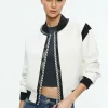 Women Alice and Olivia Keri Combination Vegan Leather Varsity Jacket
