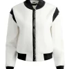 Women Alice and Olivia Keri Combination Vegan Leather Varsity Jacket