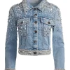 Women Alice and Olivia Nelson Embellished Fitted Denim Jacket