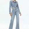 Women Alice and Olivia Nelson Embellished Fitted Denim Jacket