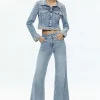 Women Alice and Olivia Nelson Embellished Fitted Denim Jacket