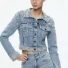 Women Alice and Olivia Nelson Embellished Fitted Denim Jacket