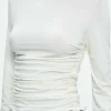 Women Alice and Olivia Percy Crewneck Ruched Cropped Top