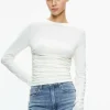 Women Alice and Olivia Percy Crewneck Ruched Cropped Top