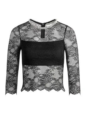 Women Alice and Olivia Vanita Embellished Neck Lace Crop Top