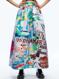 Alice and Olivia A+O X Basquiat Tina Tea Length Skirt-Women Skirts