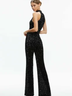 Alice and Olivia Cataline Sequin High Neck Wide Leg Jumpsuit-Women Jumpsuits