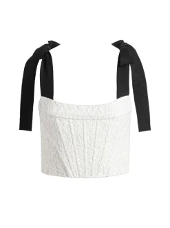 Alice and Olivia Clara Bow Strap Bustier Crop Top + Earla Lace Midi Skirt-Women Matching Sets