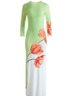 Alice and Olivia Delora Open Back Crew Neck Maxi Dress-Women Dresses