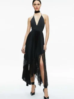 Alice and Olivia Hannah Deep V-Neck Scarf Maxi Dress-Women Dresses